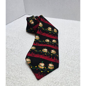 Men's Unbranded Christmas Cityscape Black Red Silk Tie One Size